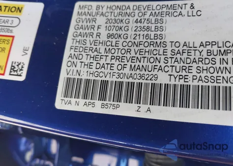 2022 Honda Accord Sport z USA, uszkodzony, nr VIN 1HGCV1F30NA036229